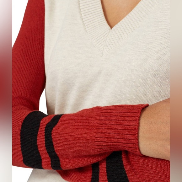 Treasure & Bond Red and Cream V-Neck Sweater - Picture 6 of 9